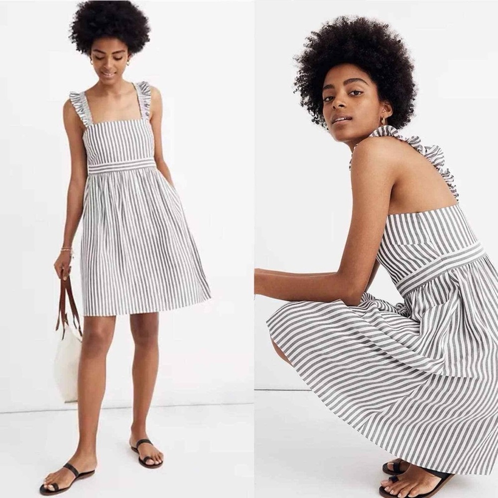 Madewell Striped Ruffle-Strap Empire Dress